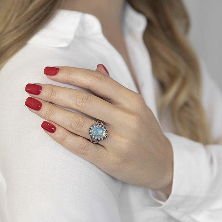 Prsten s opálem, diamanty a safíry Makenna