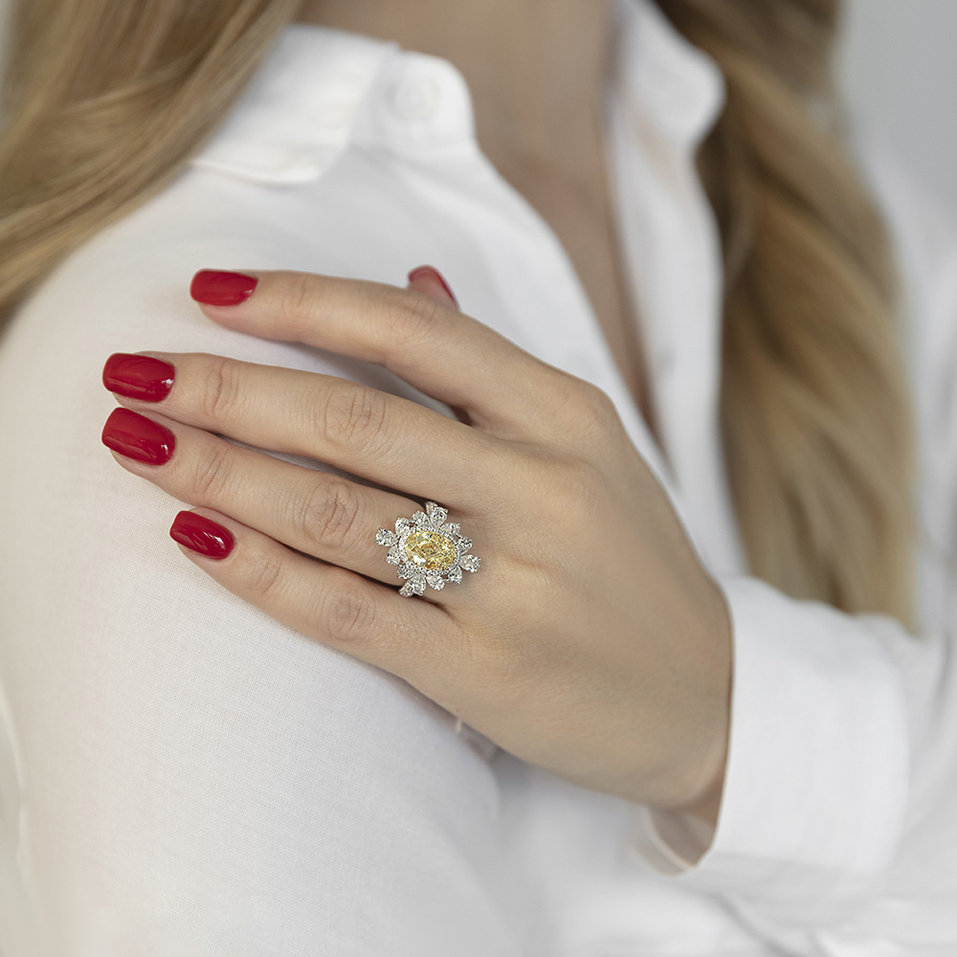 Prsten s bílými a žlutými diamanty Rose Gem