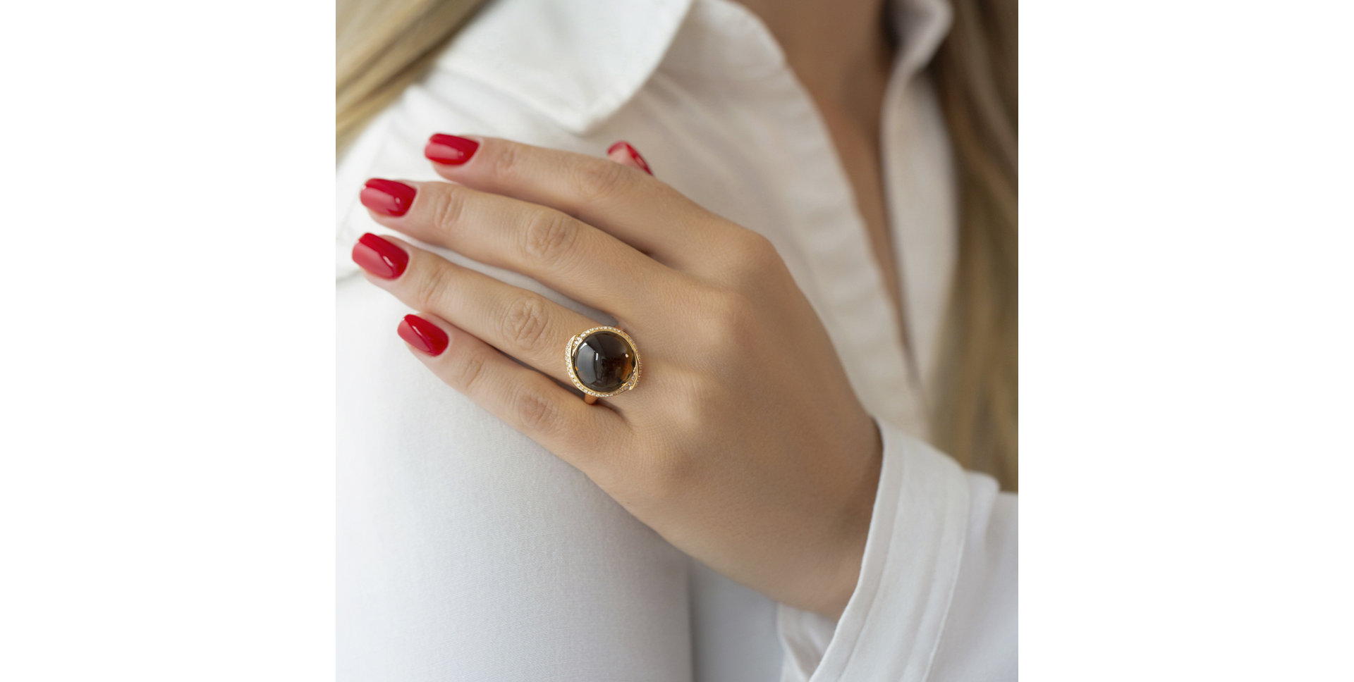 Prsten s quartzem diamanty Night Eye