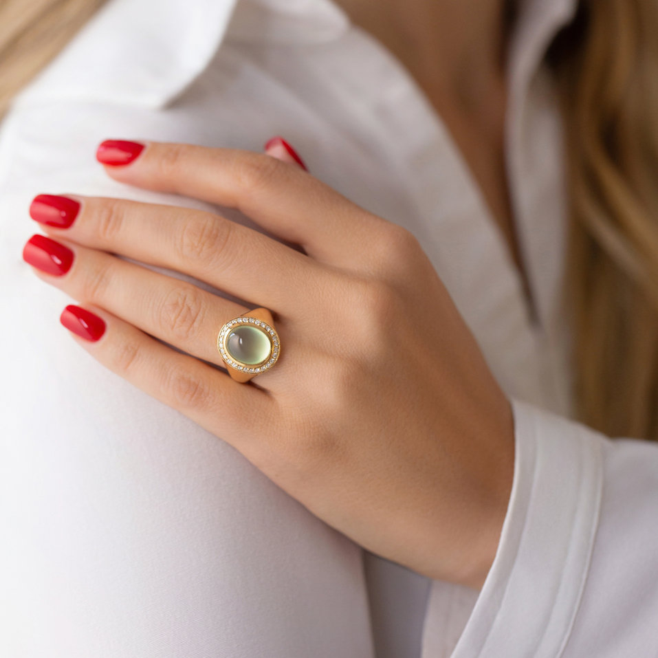 Prsten s prehnitem a diamanty Mistress Moonlight