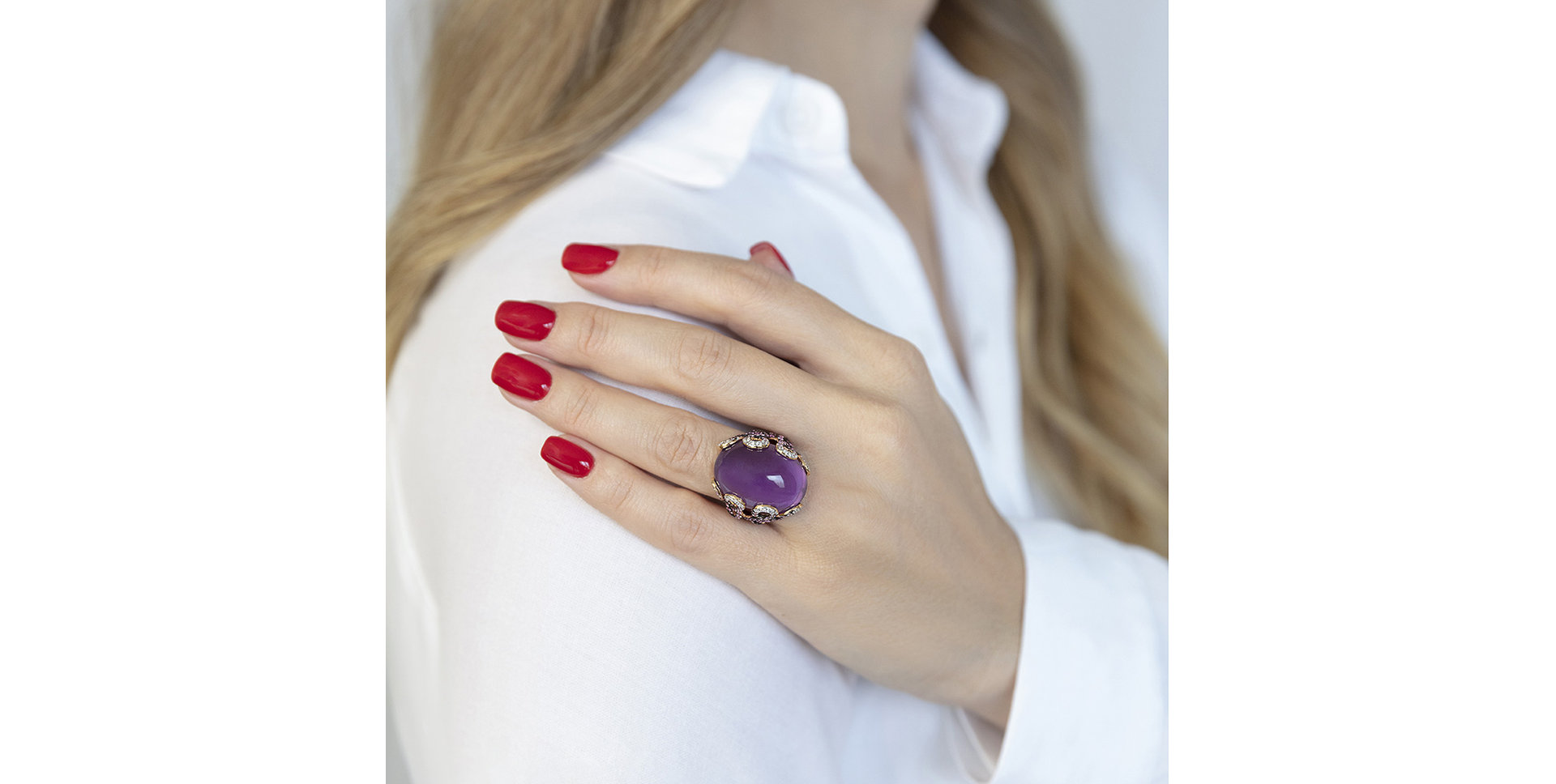 Prsten s diamanty, ametystem a safíry Heaven Pomp