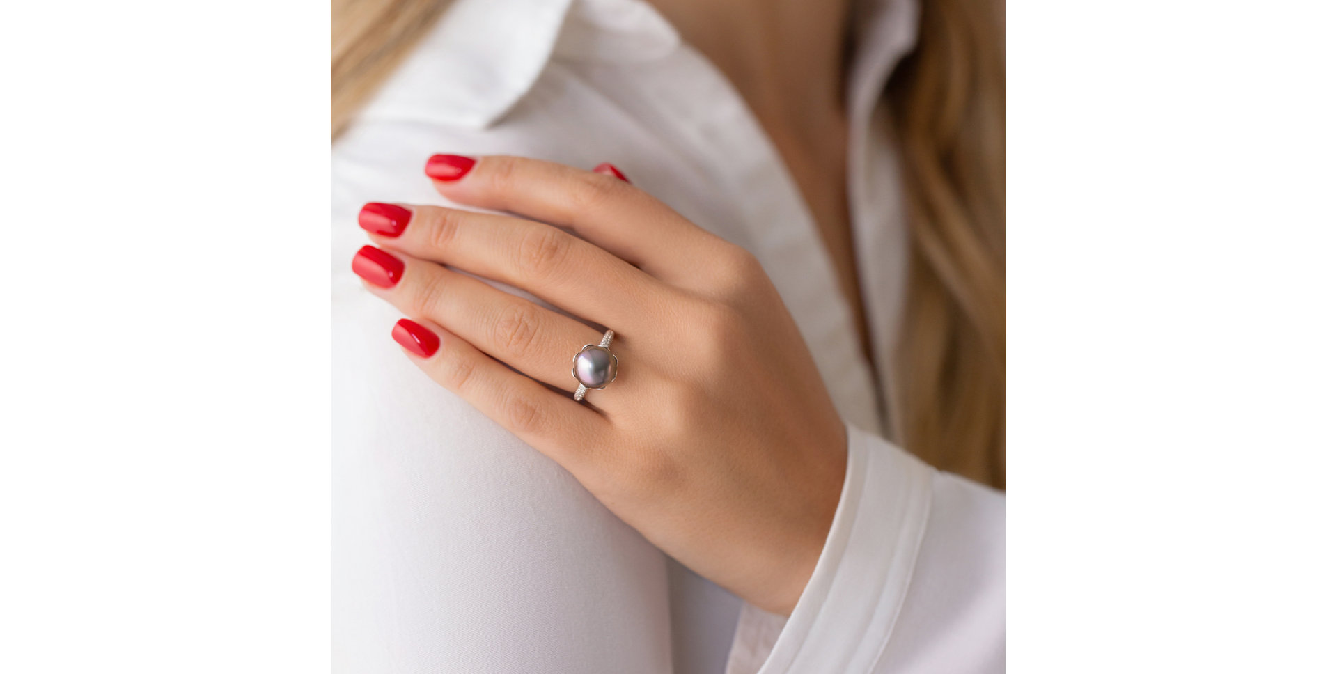 Prsten s perlou a diamanty Pearly Attraction