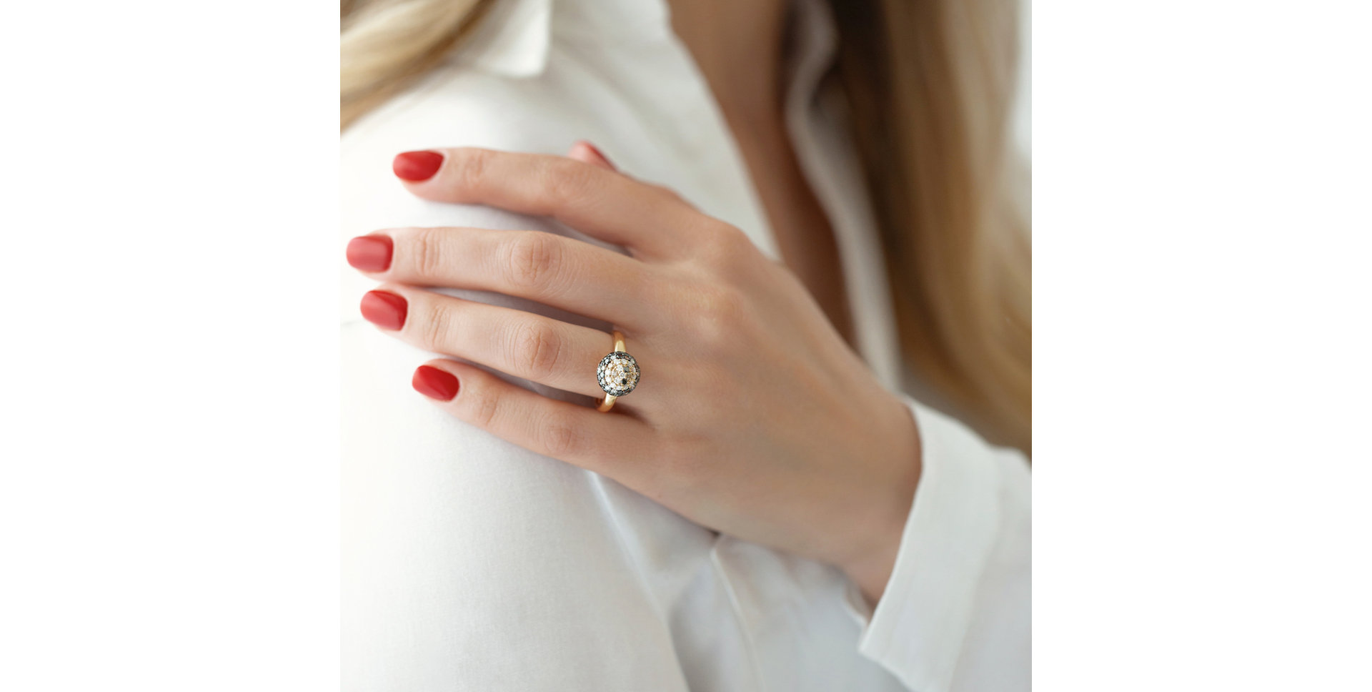 Prsten s bílými, hnědými a černými diamanty Magic Poem