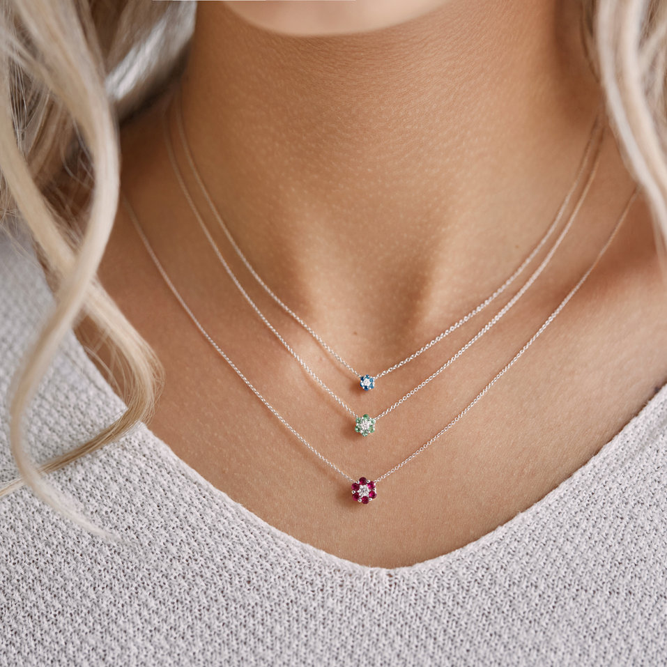 Náhrdelník s diamantem a smaragdy Shiny Flower