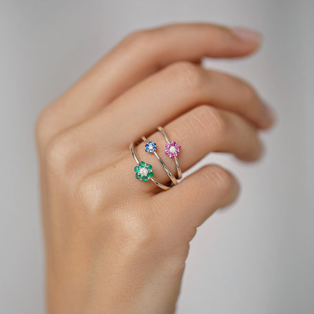 Prsten s diamantem a rubíny Shiny Flower