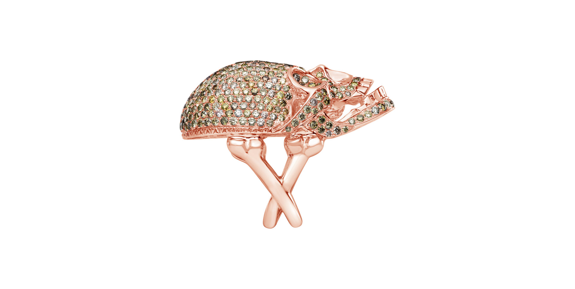 Prsten s bílými a hnědými diamanty Diamond Skull