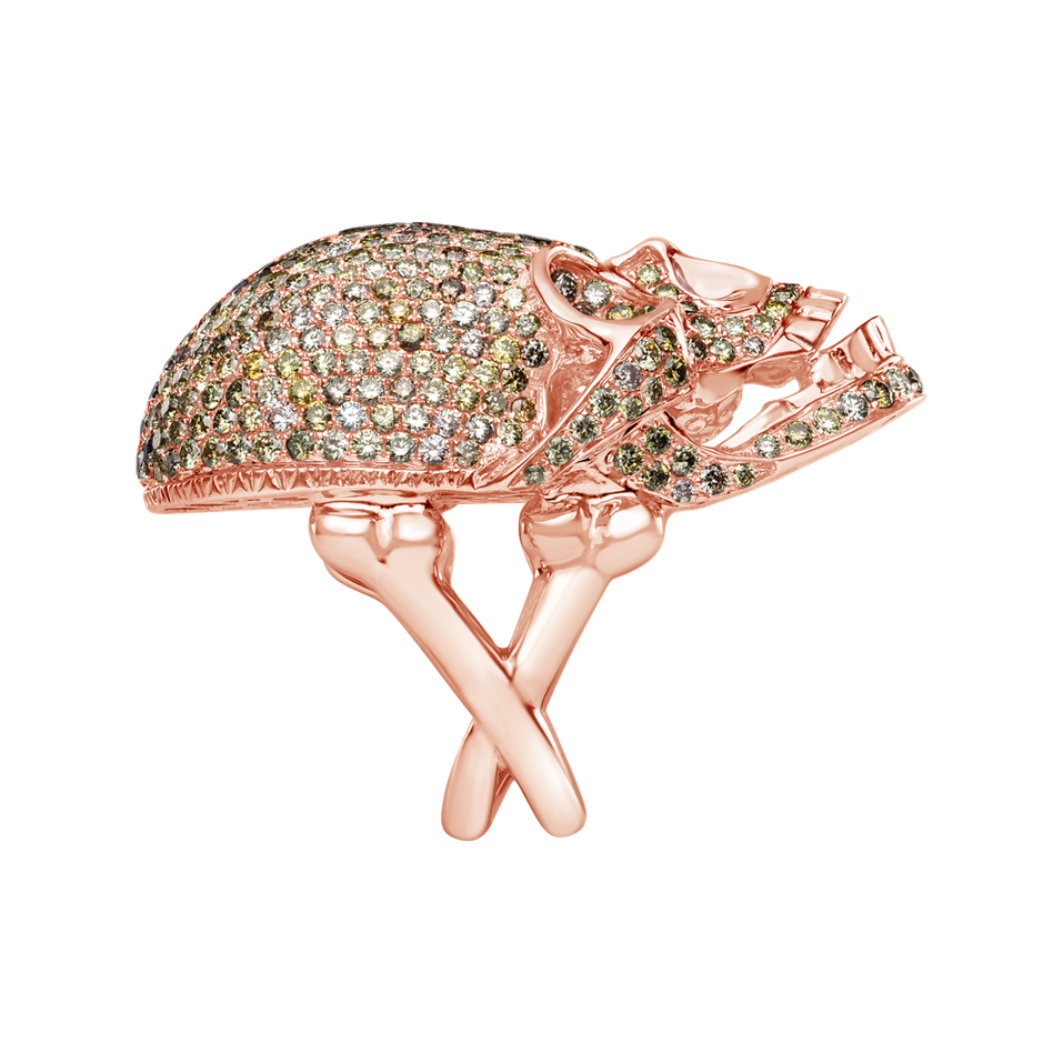 Prsten s bílými a hnědými diamanty Diamond Skull