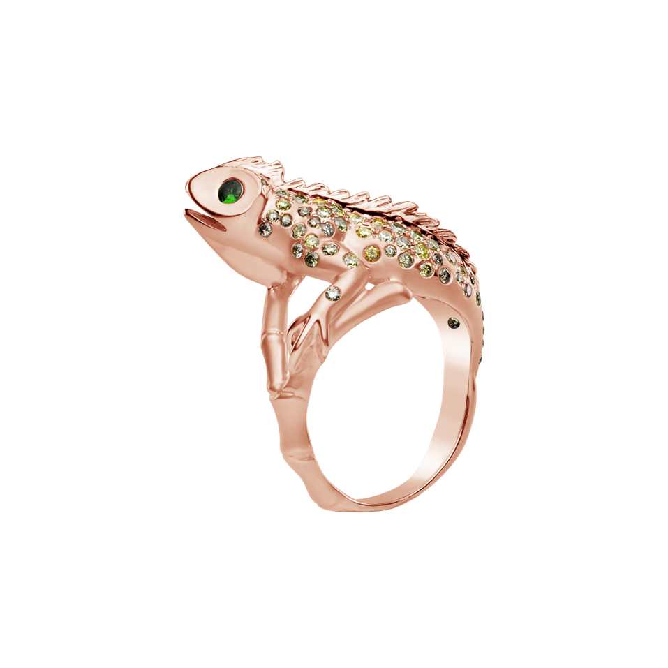 Prsten s hnědými diamanty a granáty Diamond Lizard