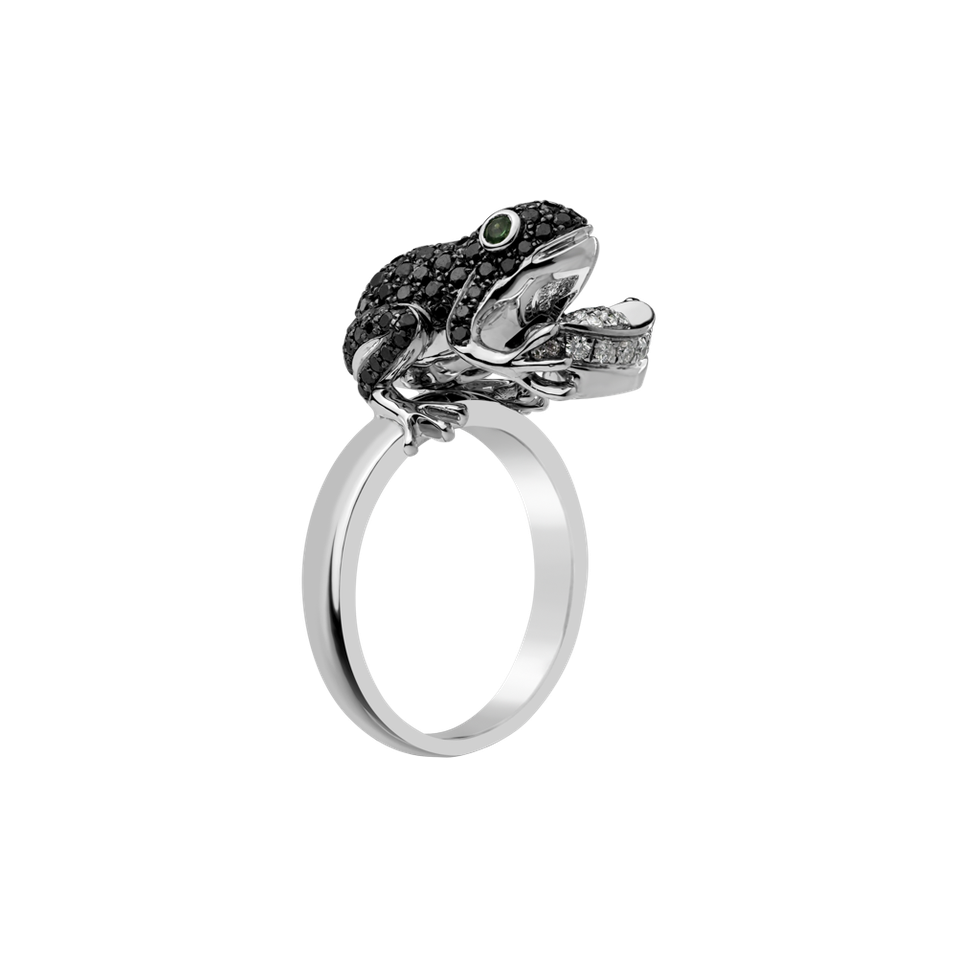 Prsten s černými a bílými diamanty a granáty Dark Prince
