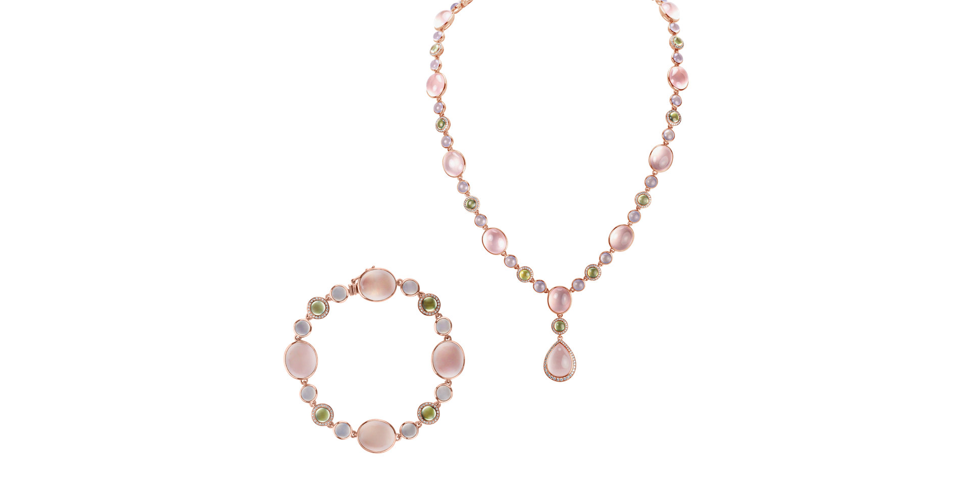 Náhrdelník s diamanty, chalcedony, prehnity a růženíny Caesarean Sin