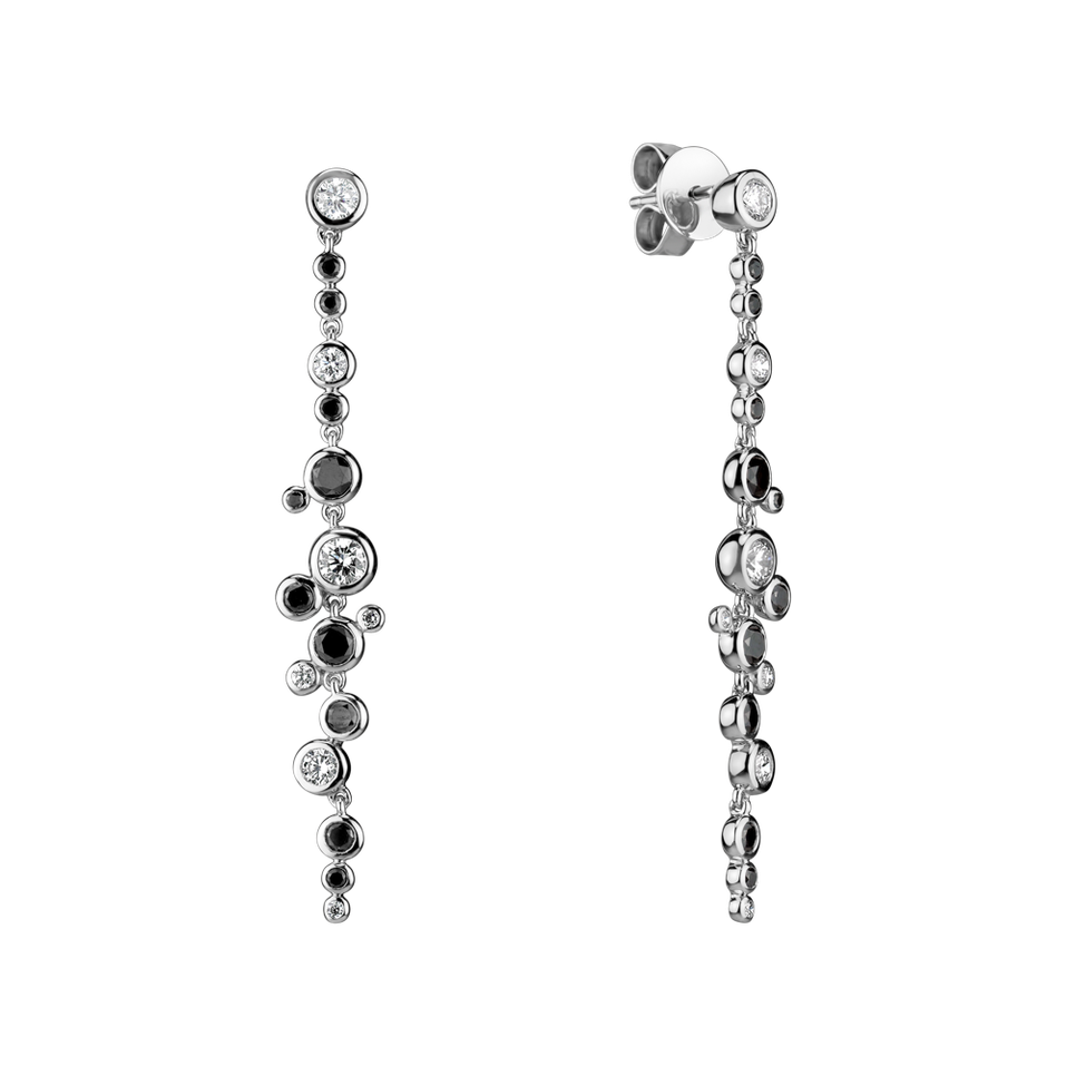 Náušnice s černými a bílými diamanty Heaven Waterfall
