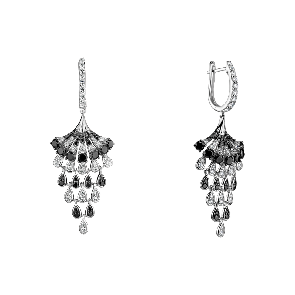 Náušnice s černými a bílými diamanty Royal Mesh