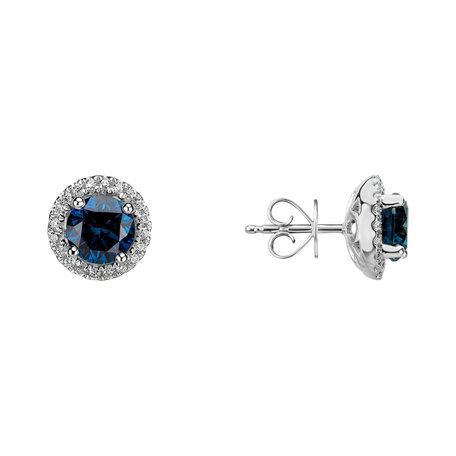 Náušnice s modrým diamantem a bílými diamanty Blue Lagoon