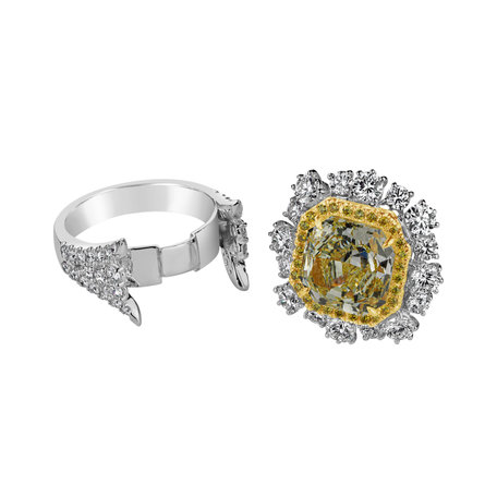 Prsten / přívěsek s bílými a žlutými diamanty Golden Sun
