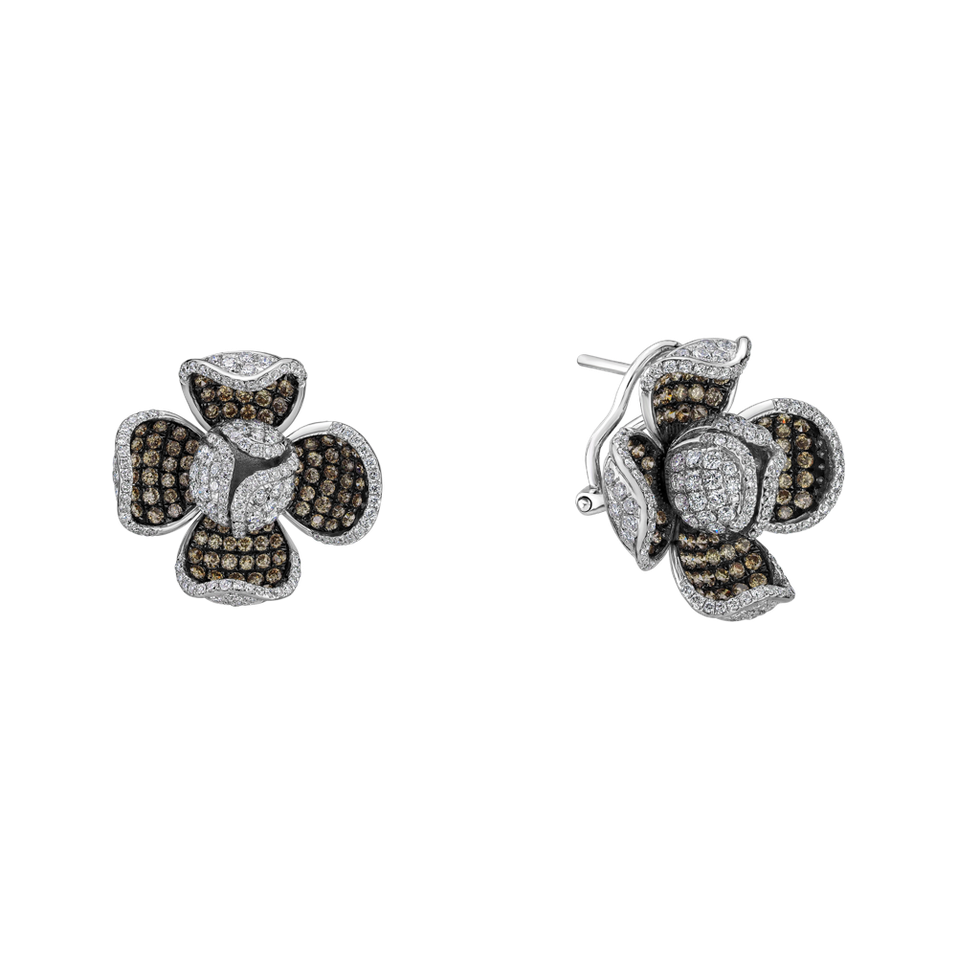 Náušnice s bílými a hnědými diamanty Magic Cloud