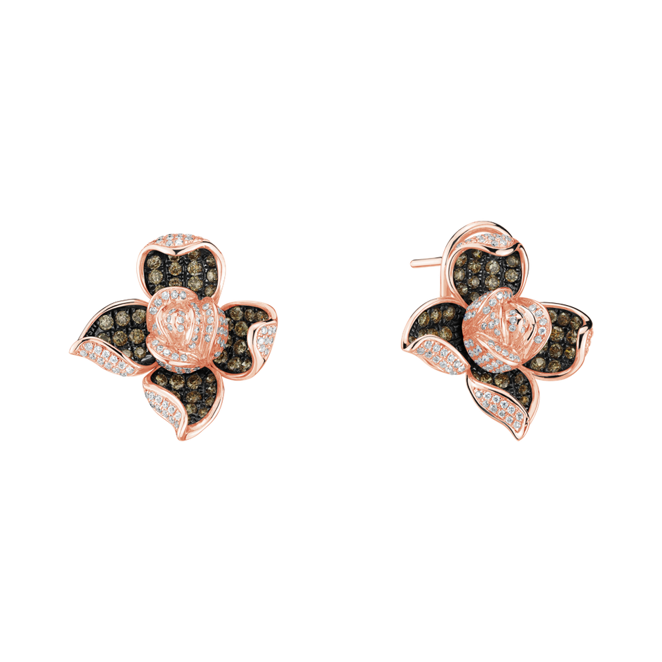 Náušnice s bílými a hnědými diamanty Luciana