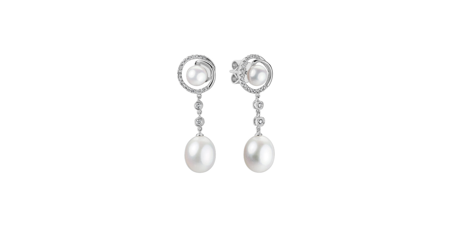 Náušnice s perlami a diamanty Swinging Pearls