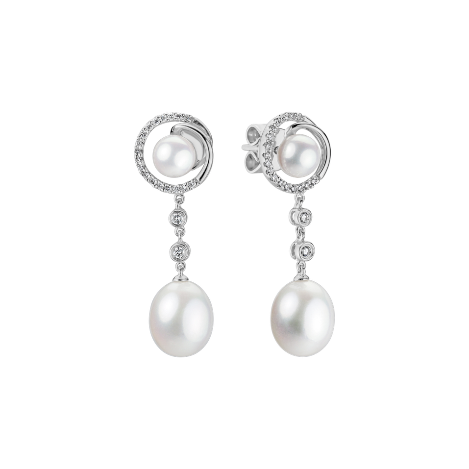 Náušnice s perlami a diamanty Swinging Pearls