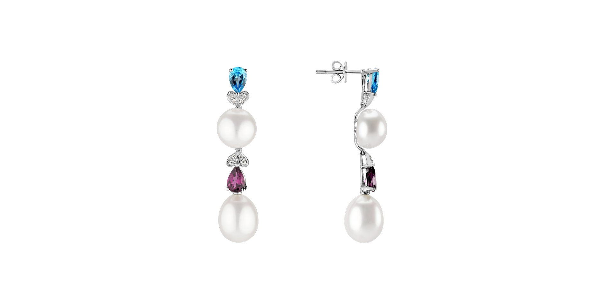 Náušnice s diamanty, bílými perlami a drahokamy Ocean Love