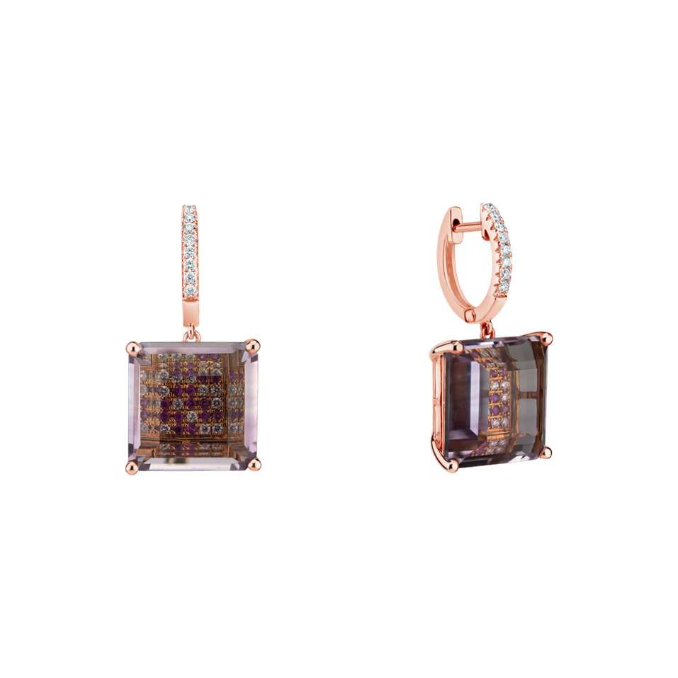 Náušnice s ametystem,diamanty a safírem Aisling