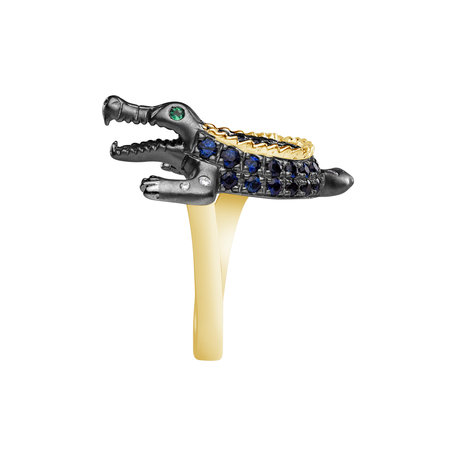 Prsten s diamanty, safíry a smaragdy Black Croco