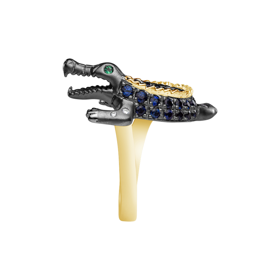 Prsten s diamanty, safíry a smaragdy Black Croco