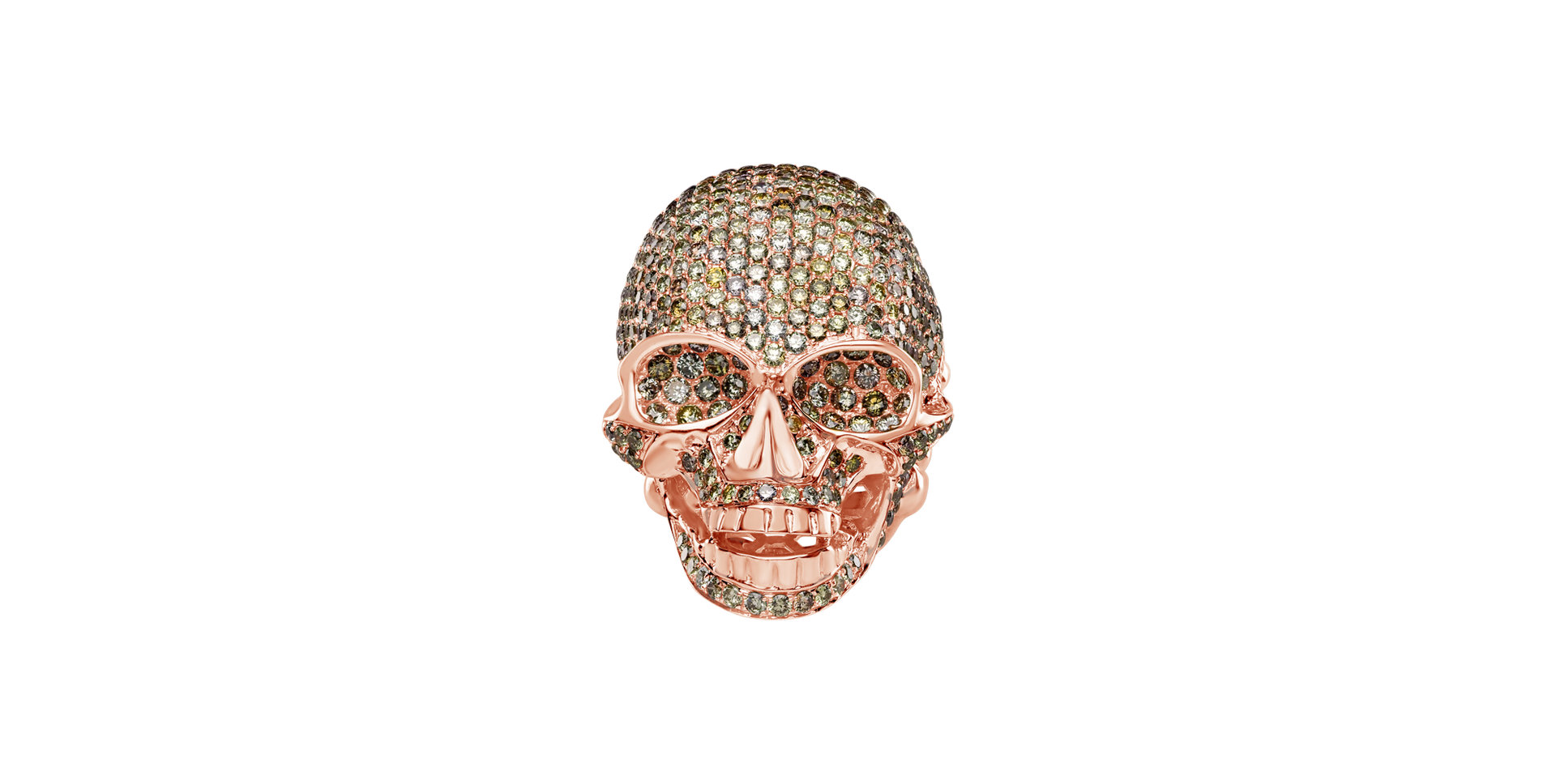 Prsten s bílými a hnědými diamanty Diamond Skull