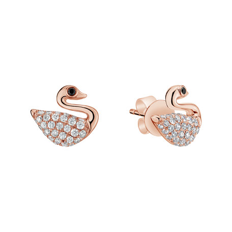 Náušnice s černými a bílými diamanty Noble Swans