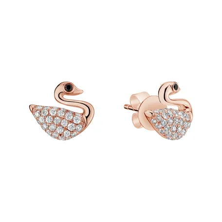 Náušnice s černými a bílými diamanty Noble Swans