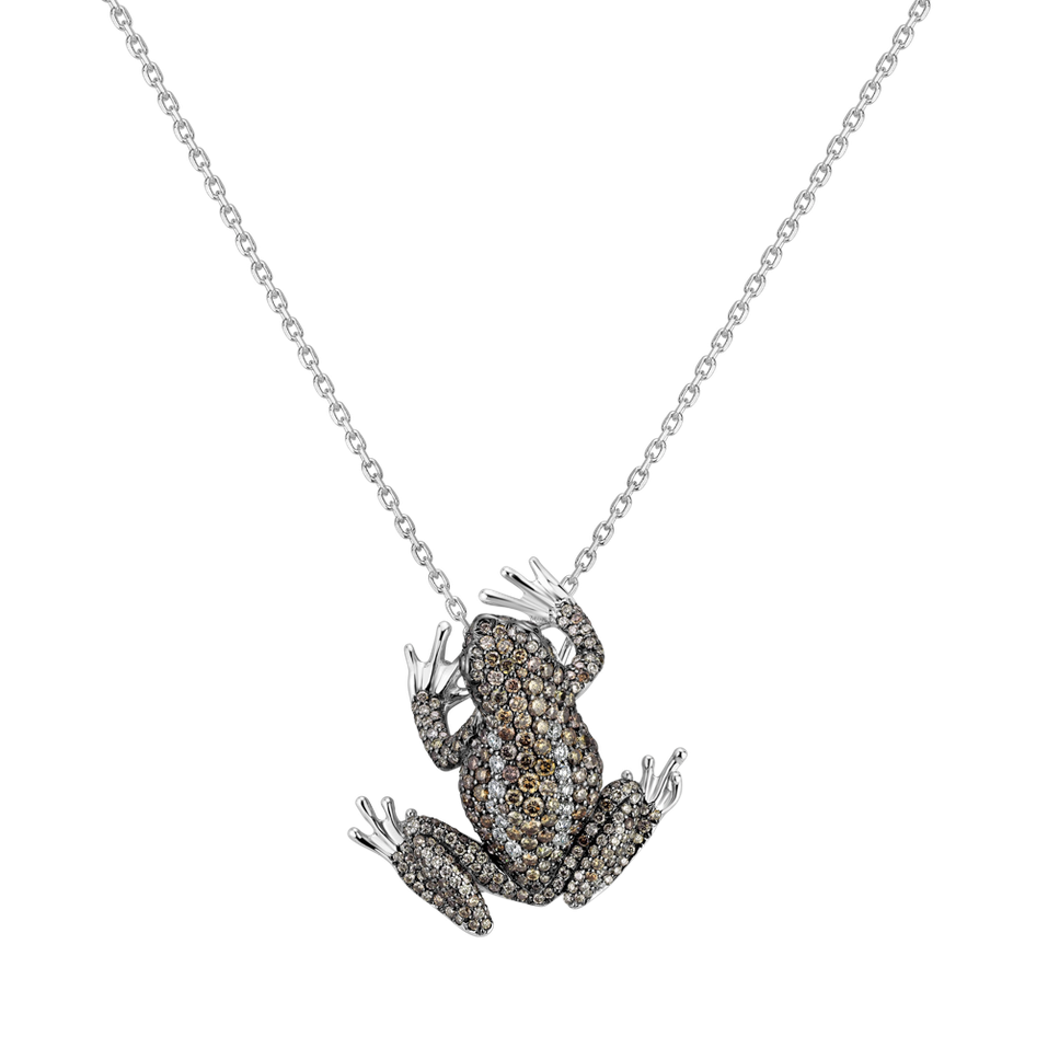 Brož a přívěs s bílými, hnědými a černými diamanty Mystery Frog