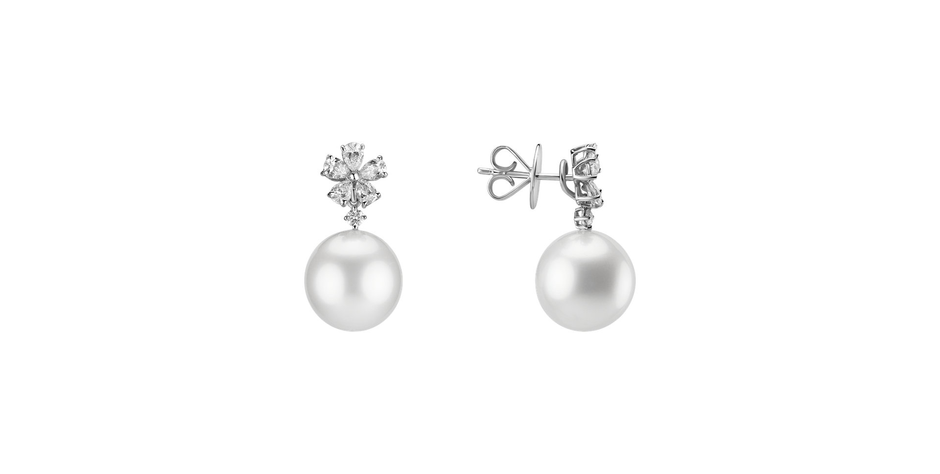 Náušnice s perlou a diamanty Pearl Flower