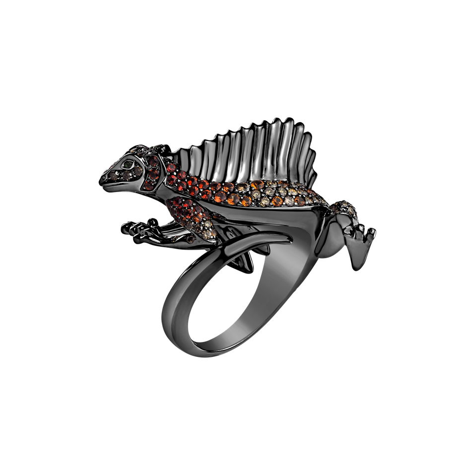 Prsten s hnědými diamanty, granáty a safíry Dark Lizard