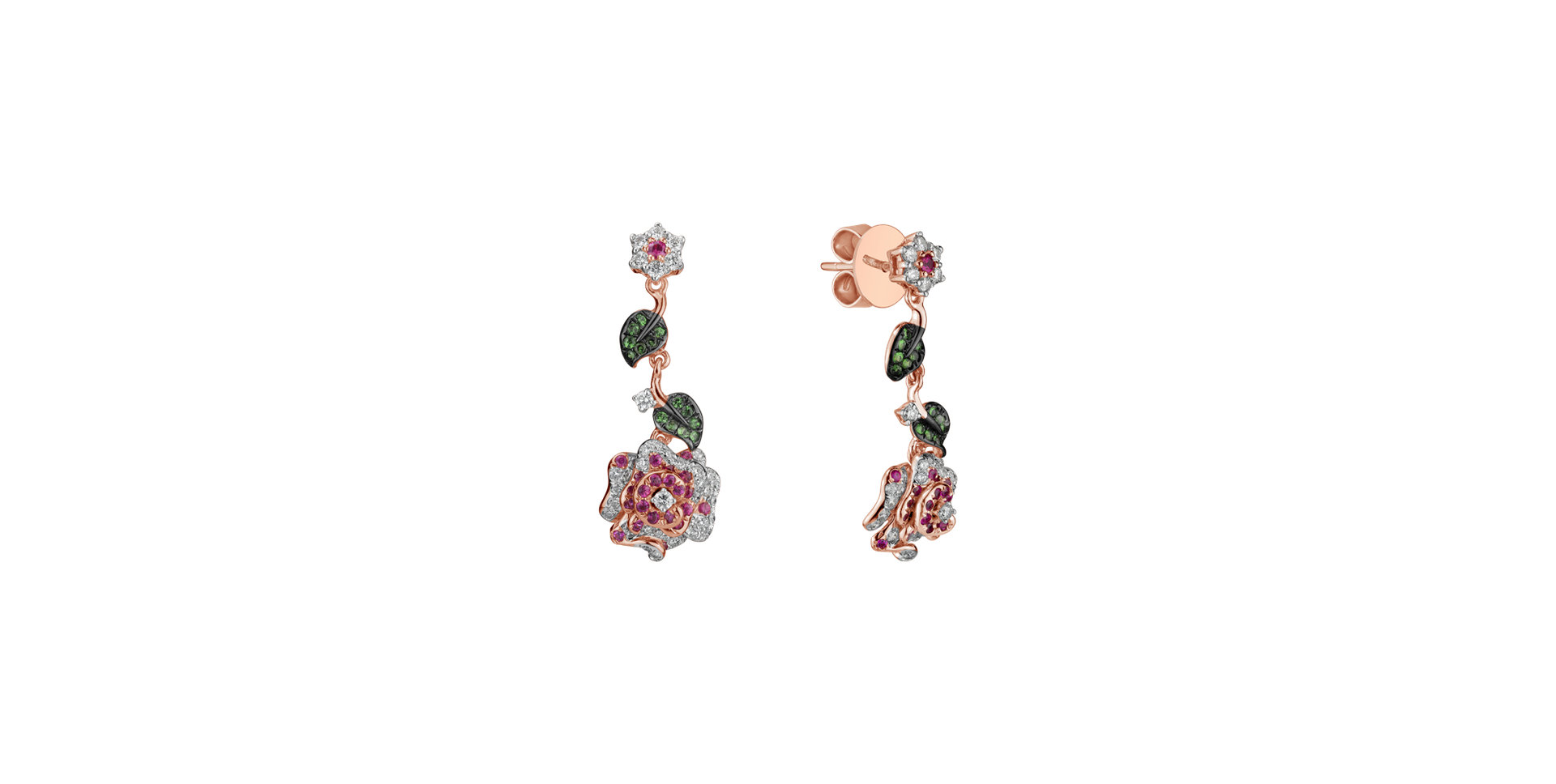 Náušnice s diamanty, rubínem a granátem Laguna