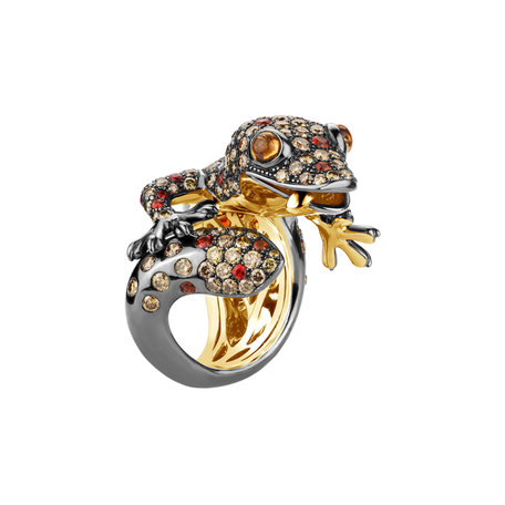 Prsten s hnědými diamanty a safíry Miracle Gecko