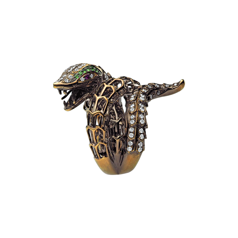 Prsten s diamanty, rubíny a granáty Star Snake