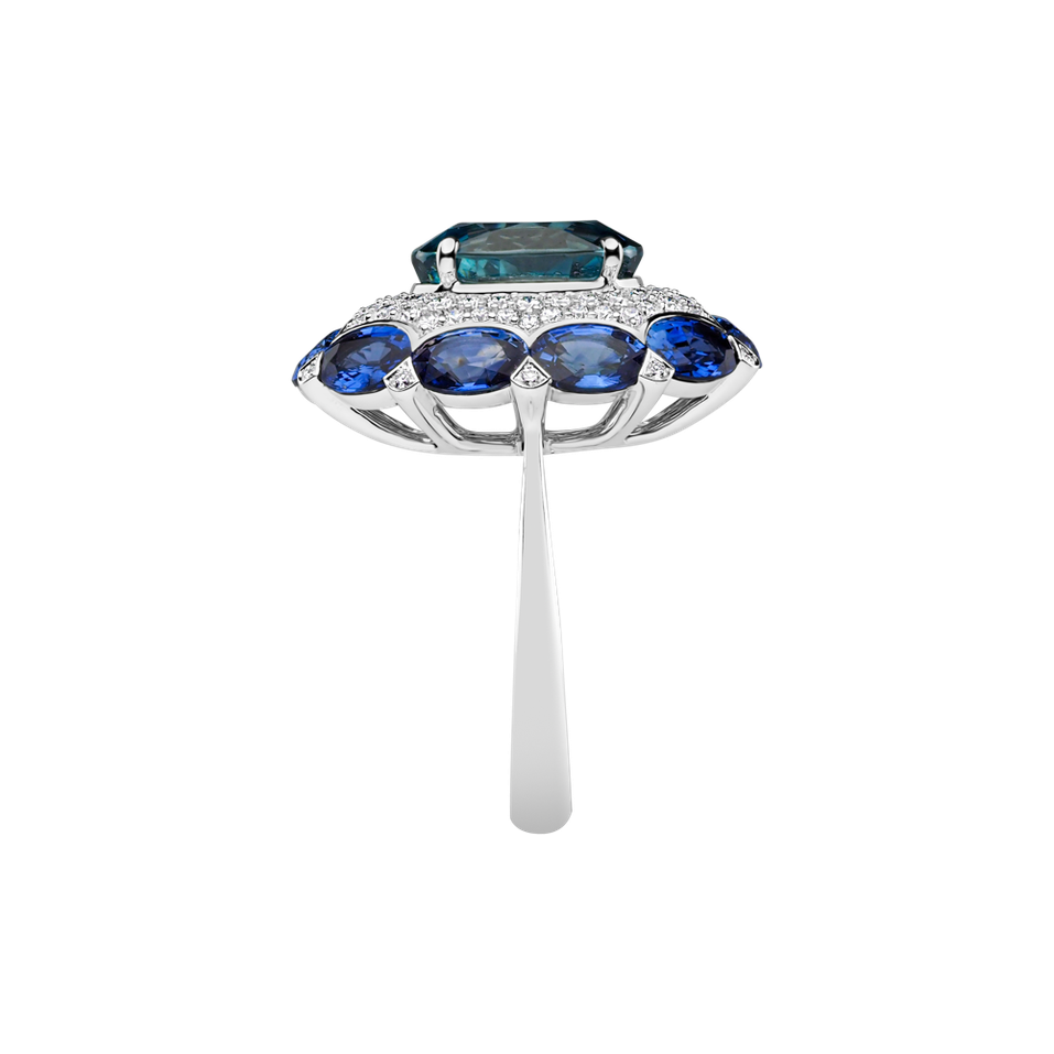 Prsten se zirkonem, diamanty a safíry Blue Gentility