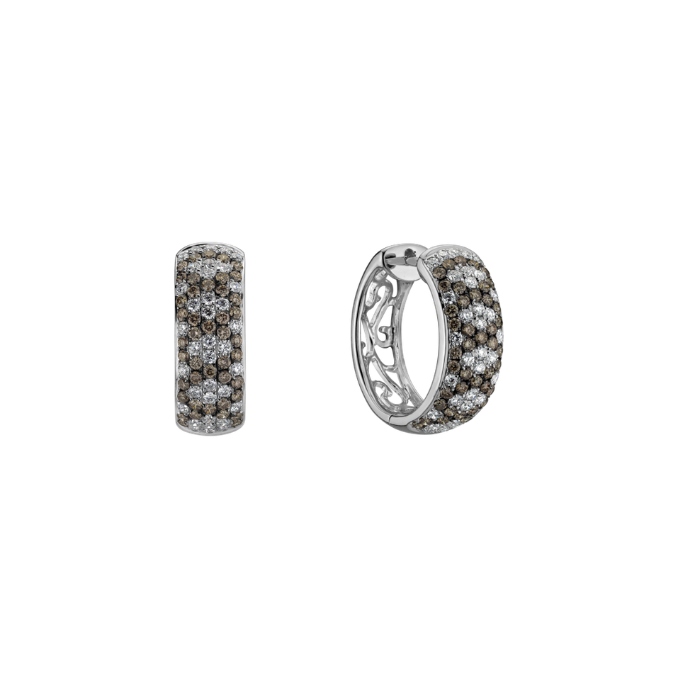 Náušnice s bílými a hnědými diamanty Mystical Loops