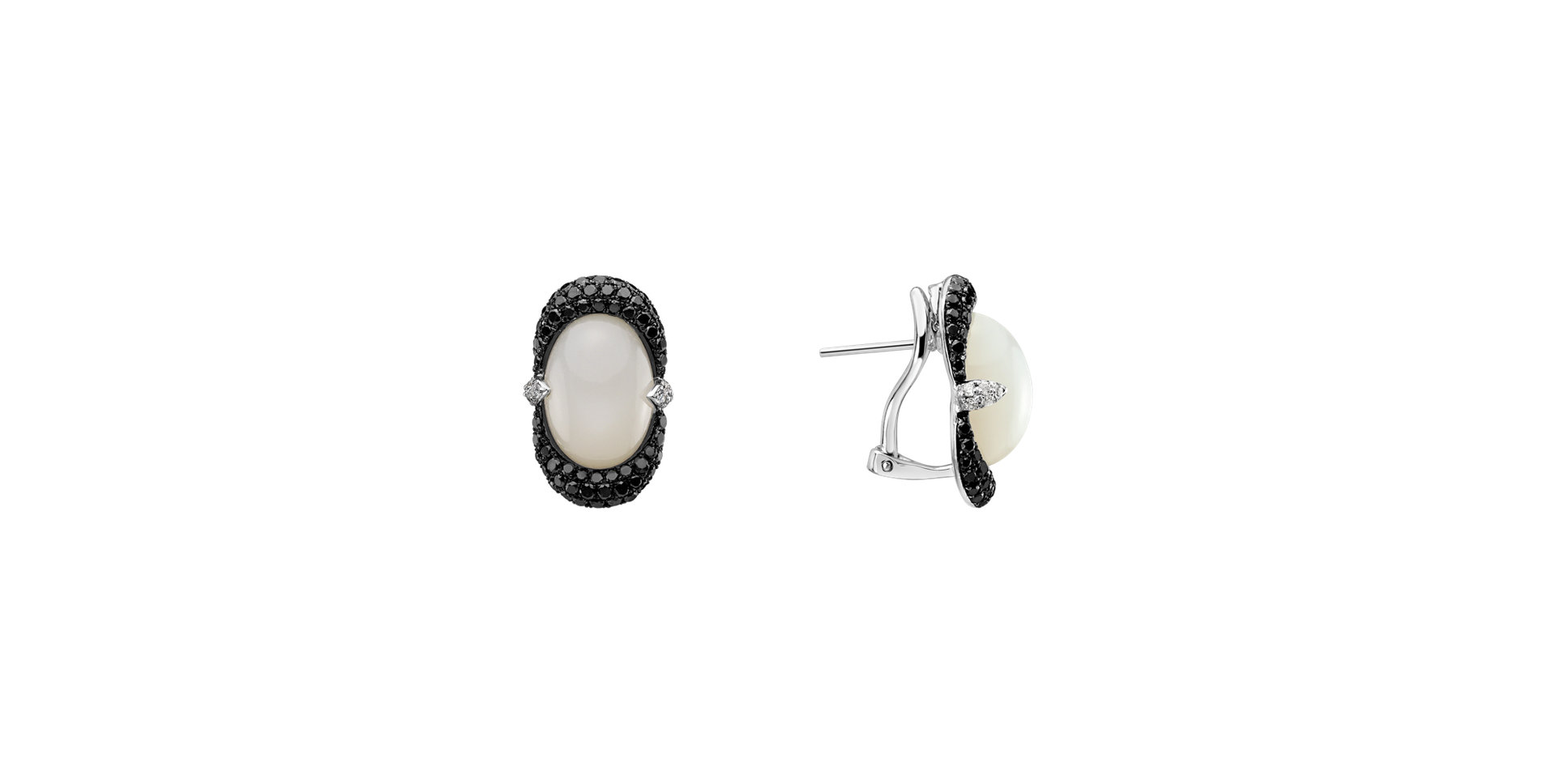 Náušnice s měsíčním kamenem a diamanty Black and White Alchemy