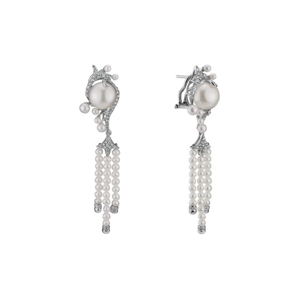 Náušnice s perly a diamanty White Waterfall