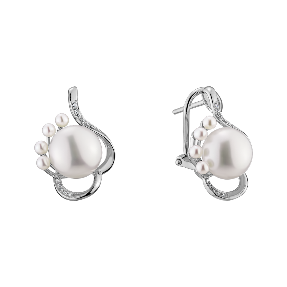 Náušnice s perlou a diamanty White Elegance