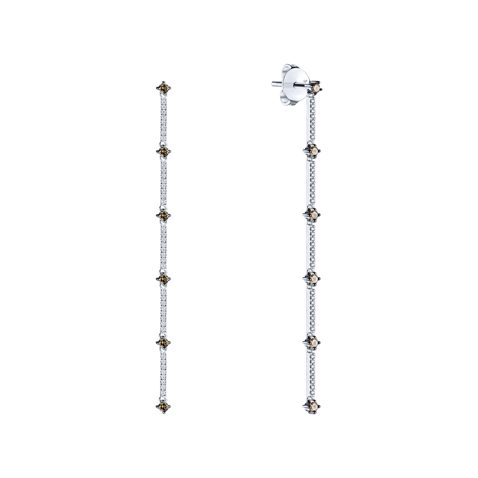 Náušnice s bílými a hnědými diamanty Starry Waterfall