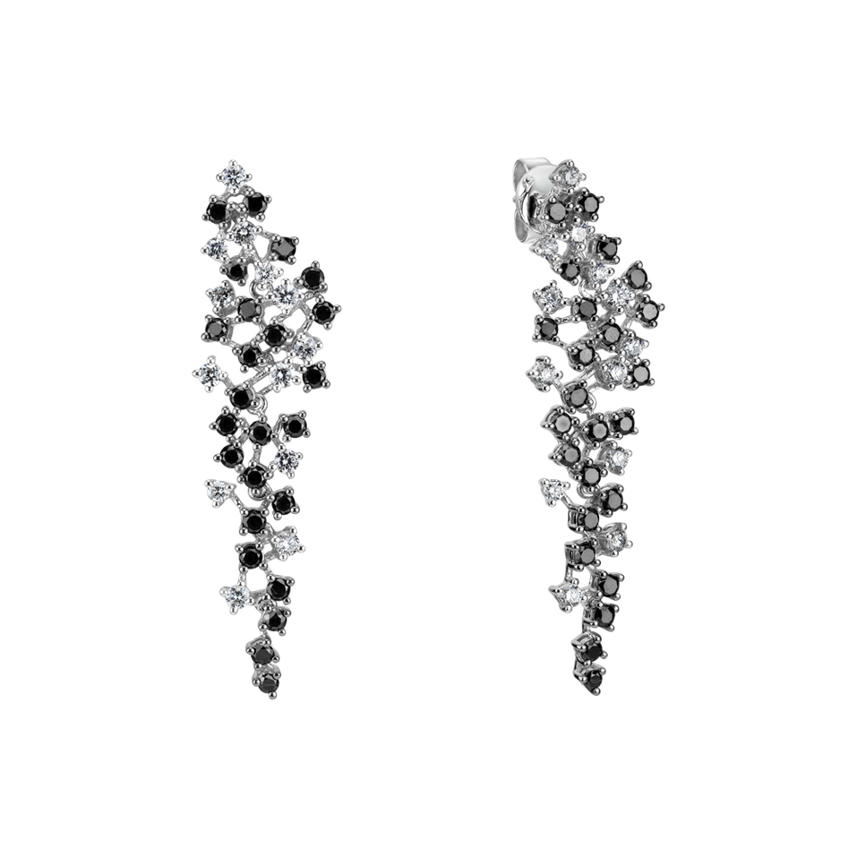 Náušnice s černými a bílými diamanty Sparkling Waterfall