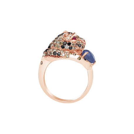 Prsten s bílými, hnědými a černými diamanty, safíry a rubíny Sapphire Cougar