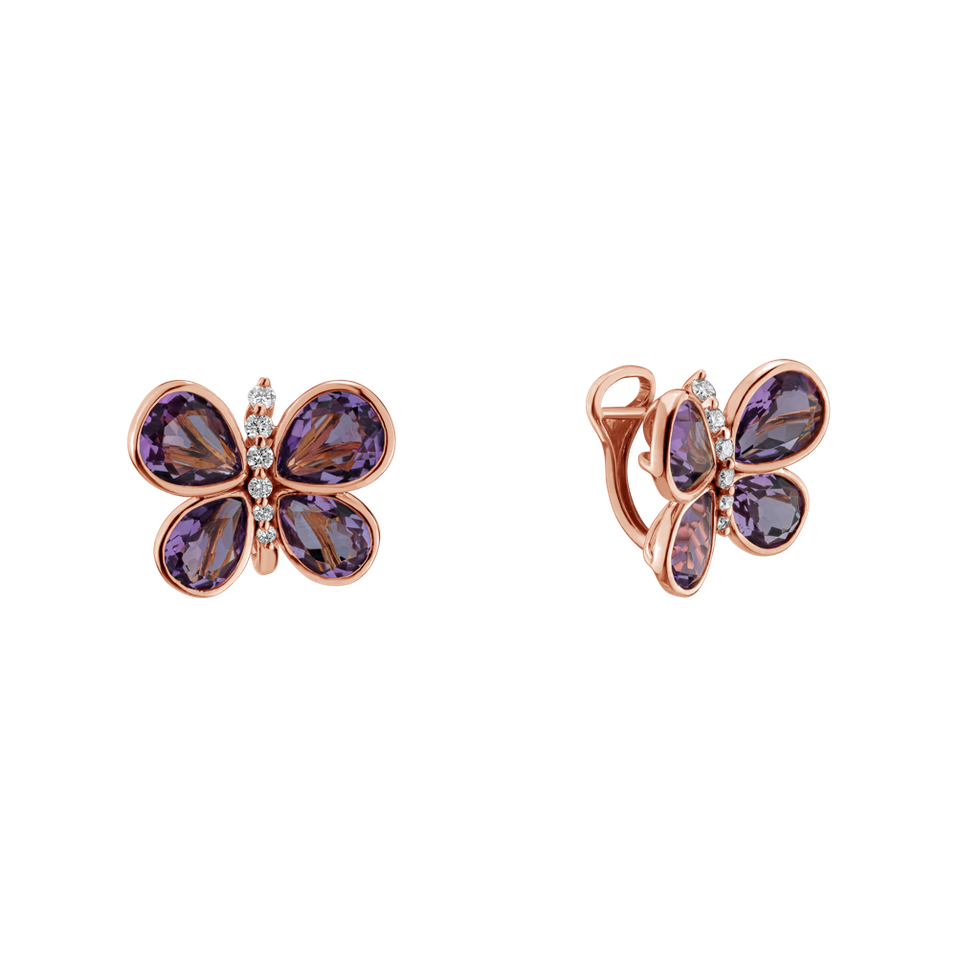 Náušnice s diamanty a ametystem Rockstar Rue