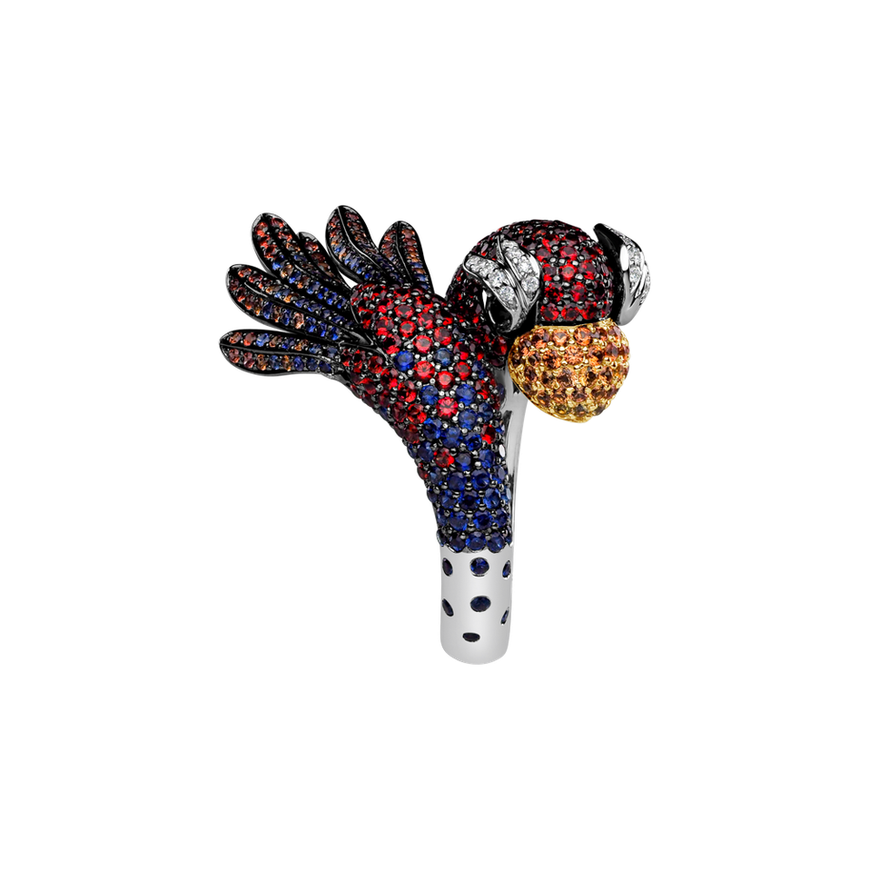 Prsten s diamanty a safíry Sparkling Blossom