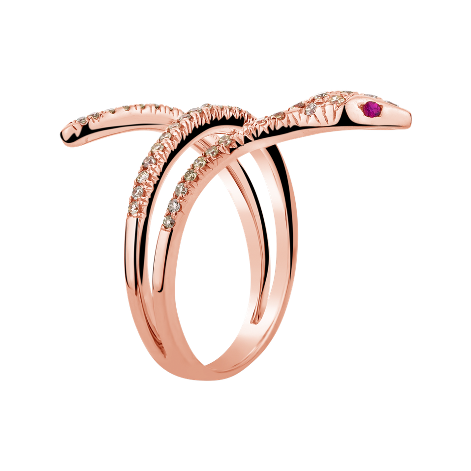 Prsten s bílými a hnědými diamanty a rubíny Luxurious Sin
