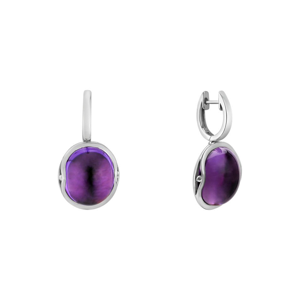 Náušnice s ametystem diamanty Fairytale Drop