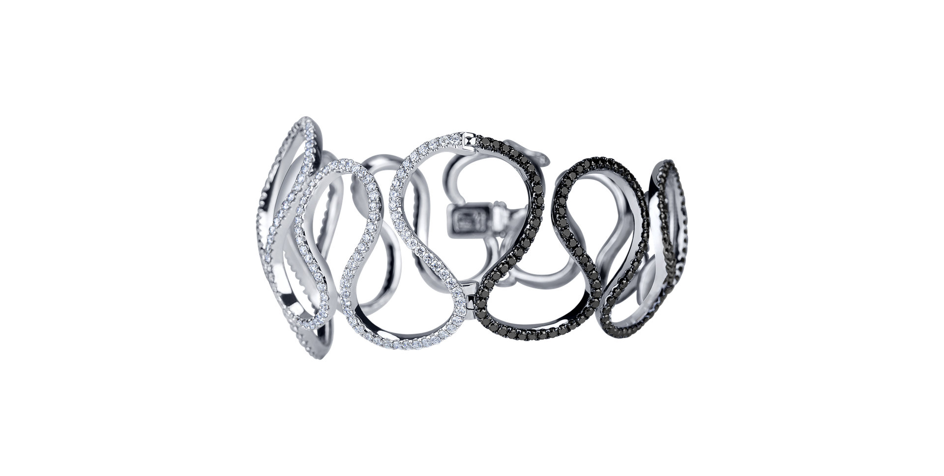 Náramek s černými a bílými diamanty Diamond Ribbon