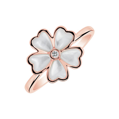 Prsten s diamantem a perletí Blossoming Meadow