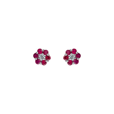 Náušnice s diamantem a rubíny Shiny Flower